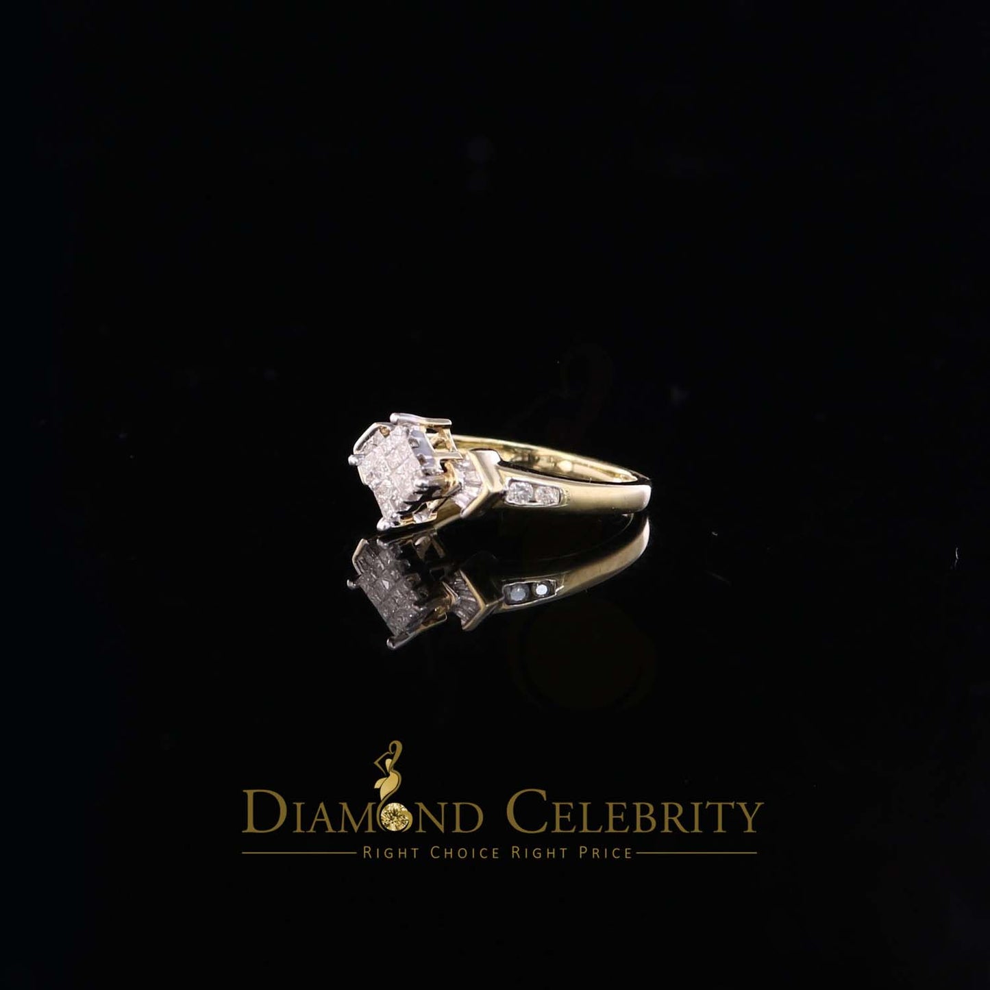 DiamondCelebritees Real 14kt Yellow Gold 0.33CT Real Diamond Past Present Future Ring Size 6.5