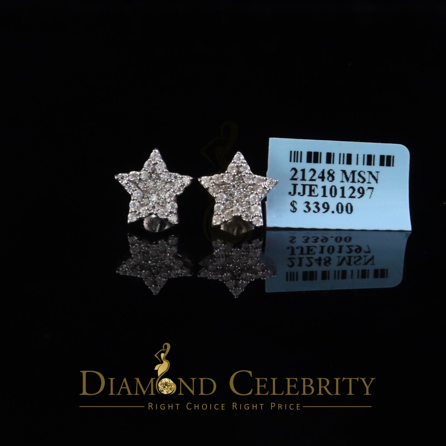Diamondcelebritees 925 White Silver 0.66ct VVS 'D' Moissanite Star Stud Earring Men's/Womens
