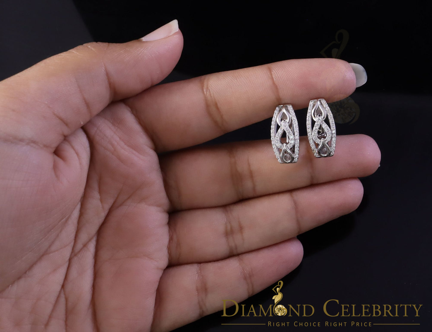 DiamondCelebritees Iced 2 row Huggie Mens hip hop white Gold 925 Sterling Silver Hoop earrings