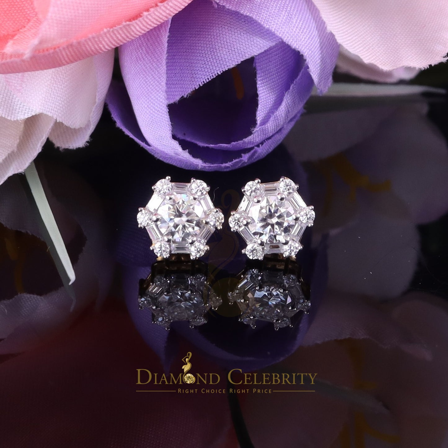 DiamondCelebritees Men's/Womens 925 Silver Yellow 1.50ct VVS 'D'Moissanite Hexagon Stud Earrings