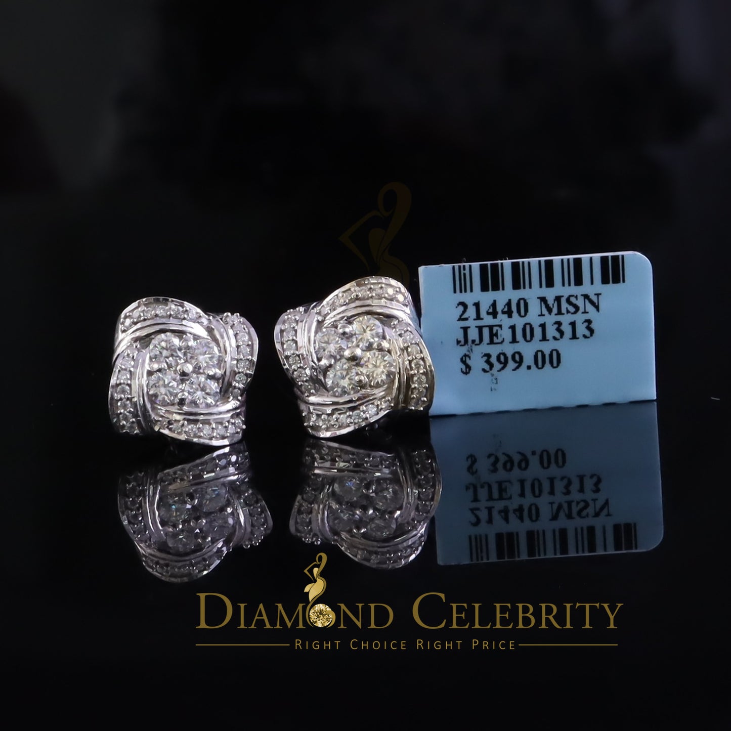 Diamondcelebritees Best 1.00ct VVS D Moissanite 925 White Silver Men's/Womens Knot Stud Earrings