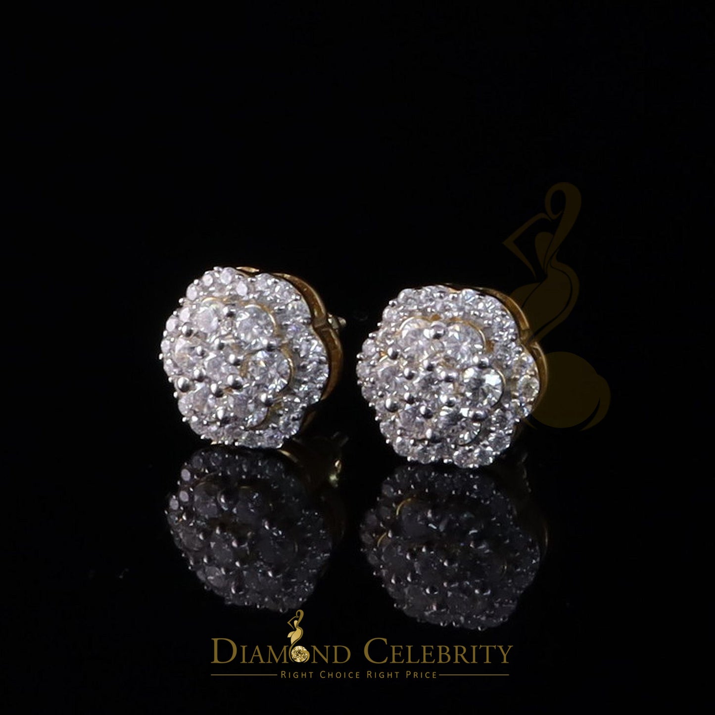 DiamondCelebritees Puffy Men/Women's 925 Silver Yellow 2.00ct VVS D Moissanite Floral Stud Earrings