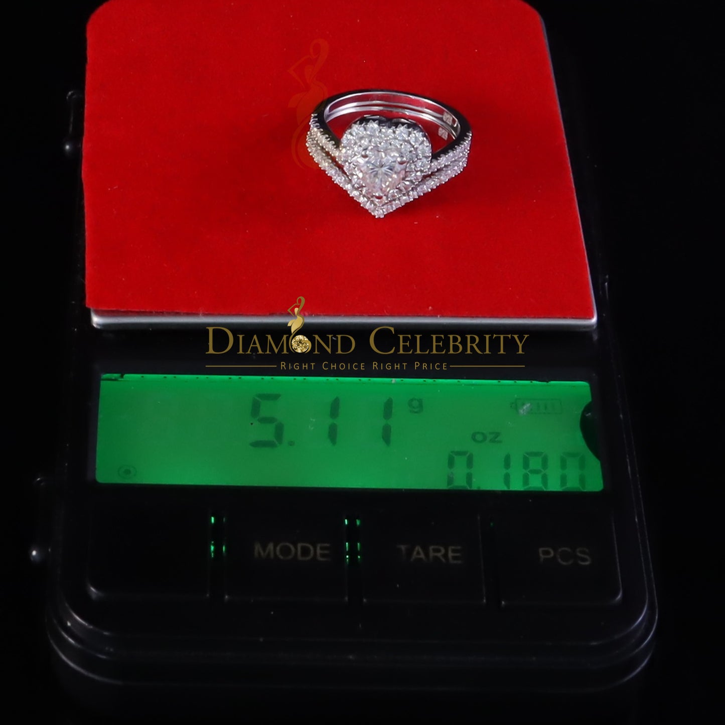 DiamondCelebritees Heart Shape 1.66ct VVS D clr Moissanite Women Silver White Bridal Ring Size 7