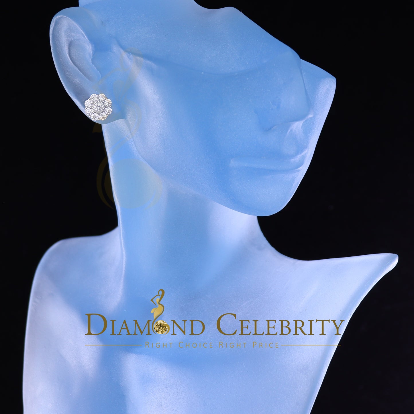 DiamondCelebritees 925 Yellow Silver 2.1ct Cubic Zirconia Women's & Men's Hip Hop Floral Earrings