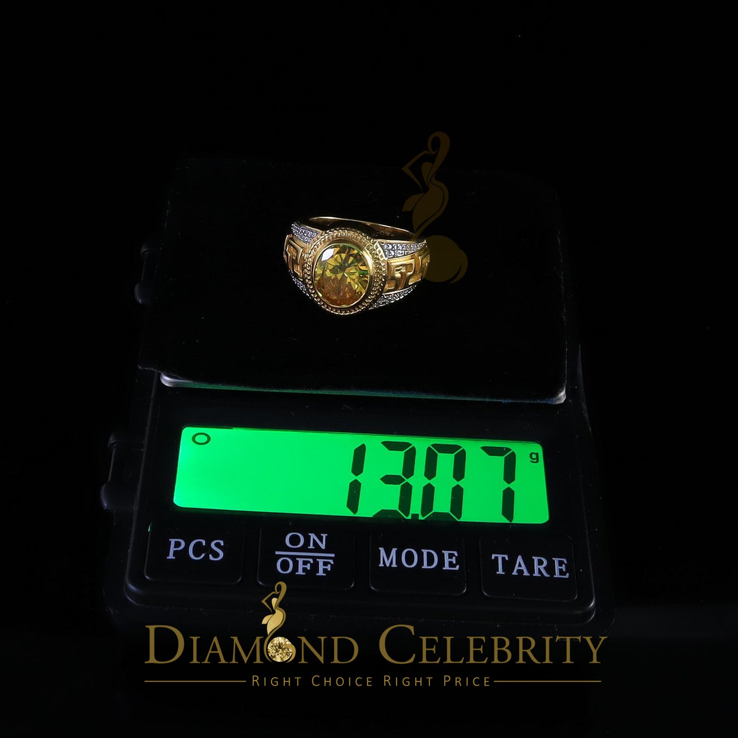 DiamondCelebritees 8.10ct Yellow Silver Oval Cubic Zirconia Men Adjustable Ring From SZ 9 to 11