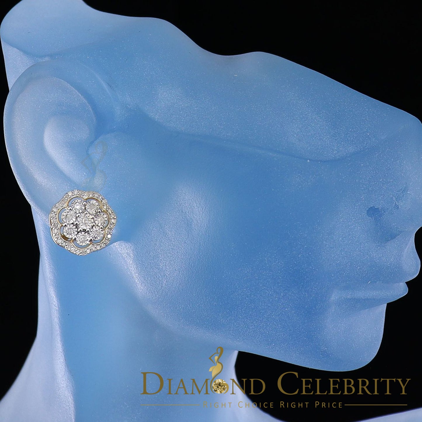 DiamondCelebritees 0.40ct Diamond 925 Sterling Silver Yellow Flower Earrings For Men's / Women's