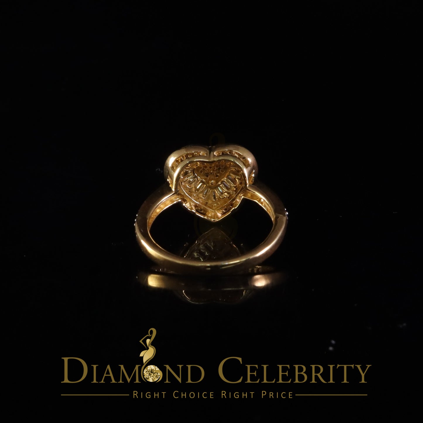DiamondCelebritees Moissanite 925 Yellow Silver 1.00ct VVS 'D' Baguette Heart Rings Women's Size 7
