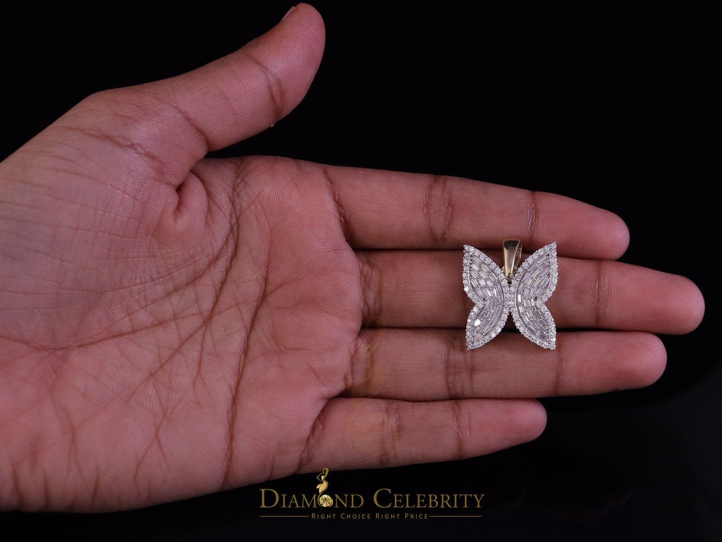 Diamondcelebritees Men's/Womens 925 Silver Yellow 1.50ct VVS 'D' Moissanite Butterfly Pendant