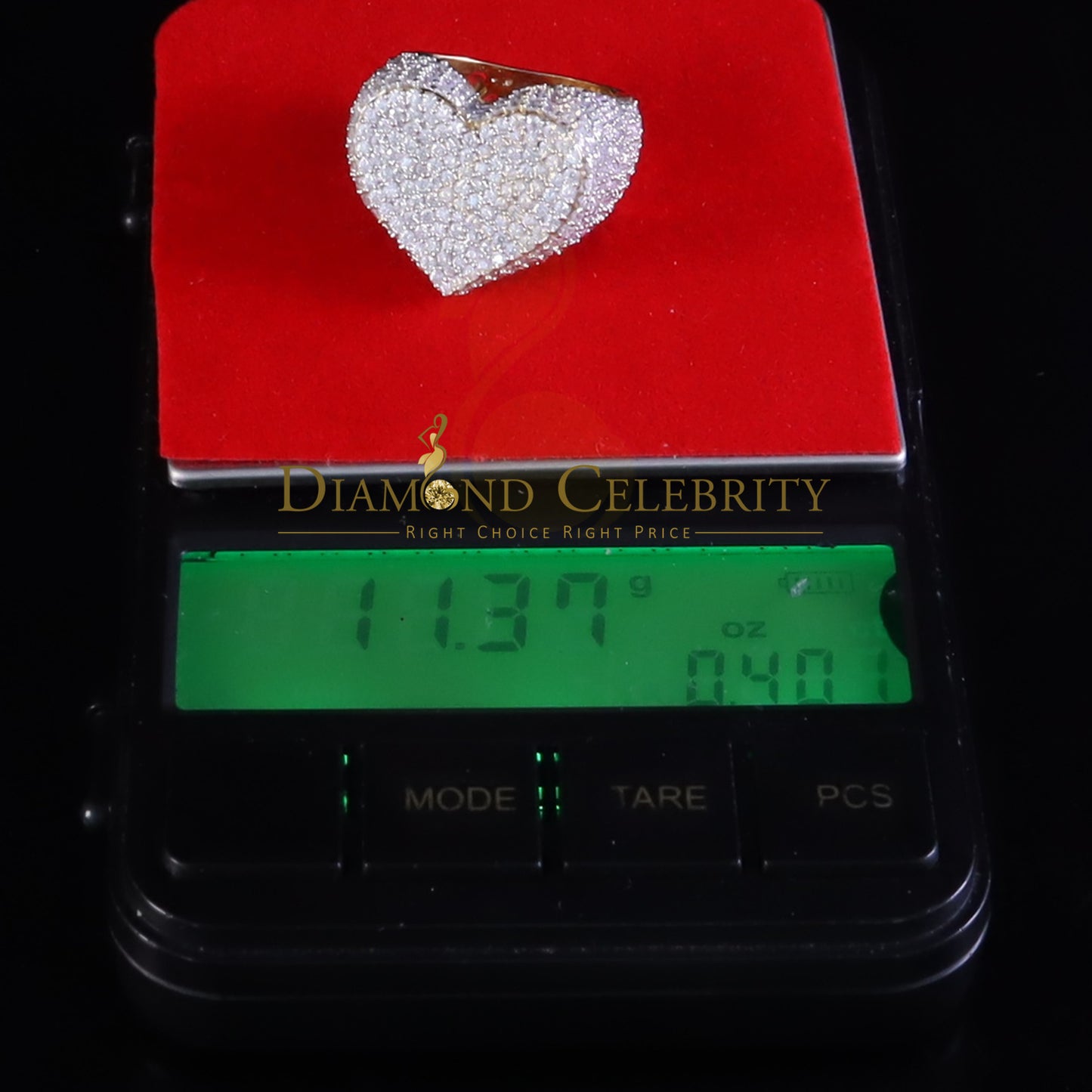 DiamondCelebritees Men's 925 Yellow Silver 5.00ct VVS 'D' Round Moissanite Heart Ring Size 8