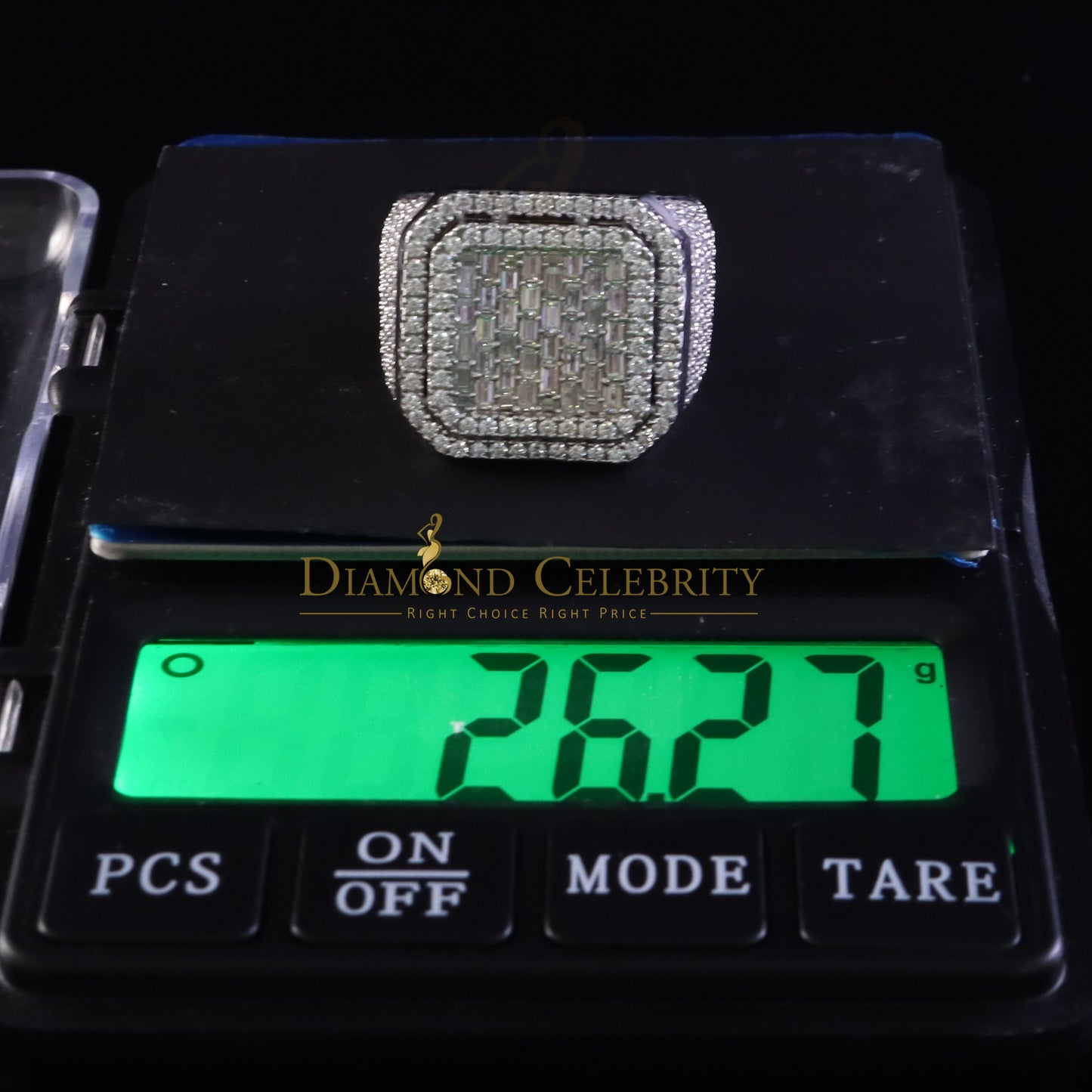 DiamondCelebritees Men's 925 White Silver 6.50ct VVS 'D' Moissanite Stone Square Rings Size 10