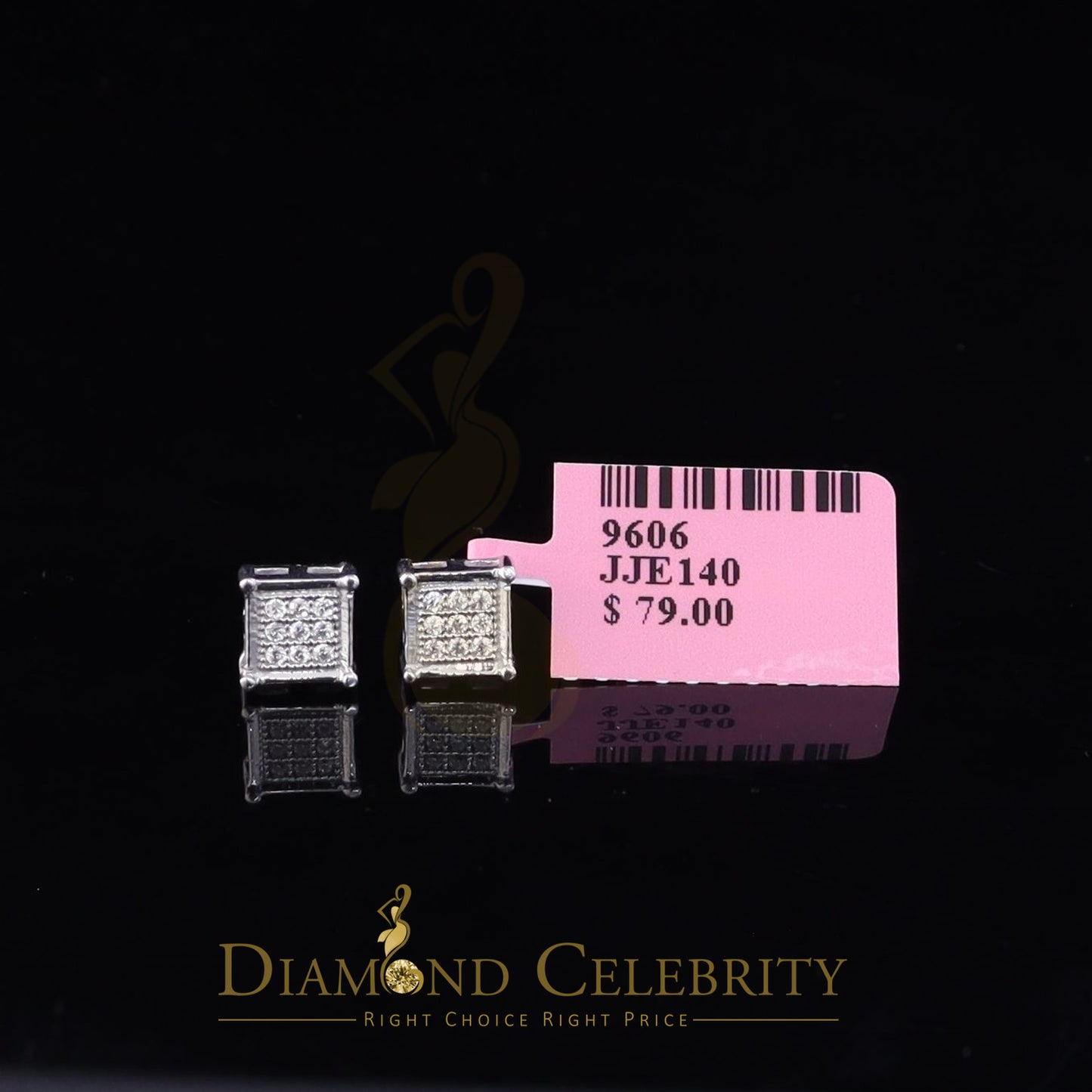 DiamondCelebritees White 925 Silver Men's & Women's Elegant 0.14ct Cubic Zirconia Square Earrings