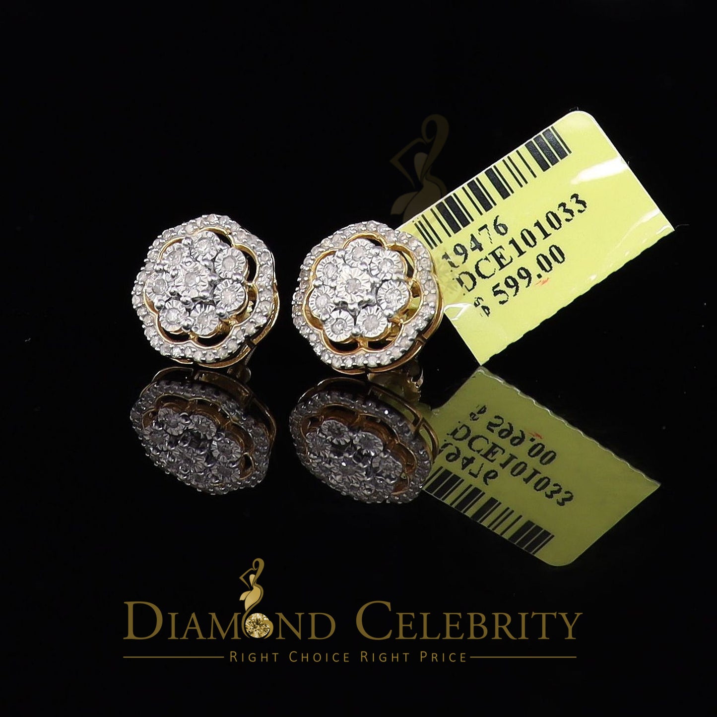 DiamondCelebritees 0.40ct Diamond 925 Sterling Silver Yellow Flower Earrings For Men's / Women's