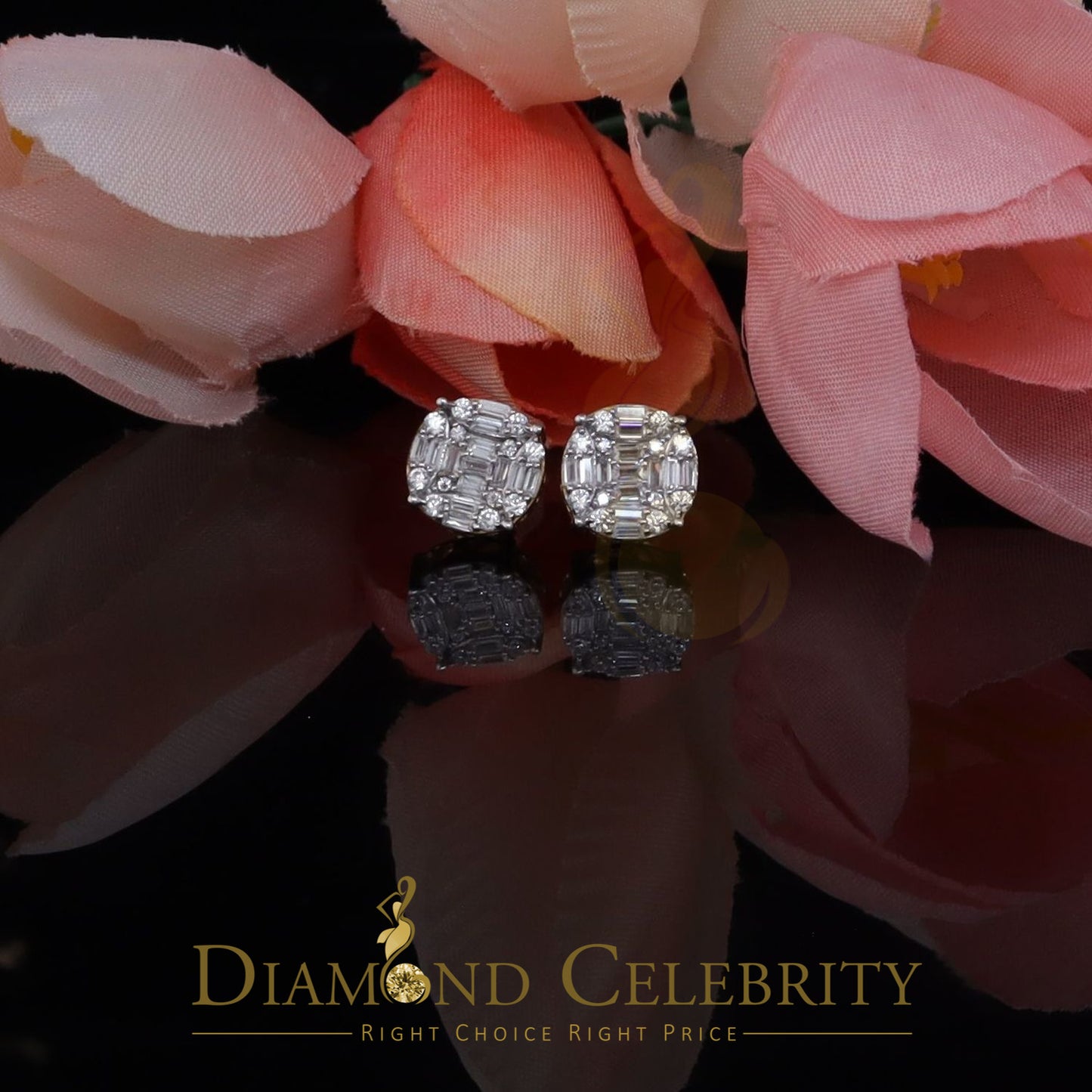 DiamondCelebritees 925 Silver Real 1.02ct Cubic Zirconia Round Yellow Earrings For Men's & Women's