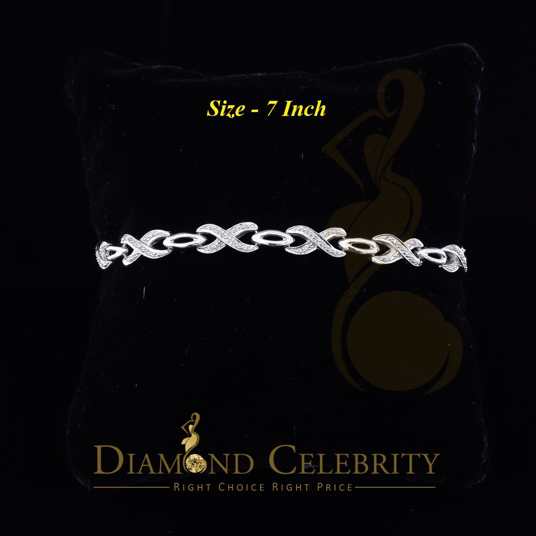 Diamondcelebritees 925 Silver White Exotic Design Bracelet Size 7 Inch 0.20CT Genuine Diamonds
