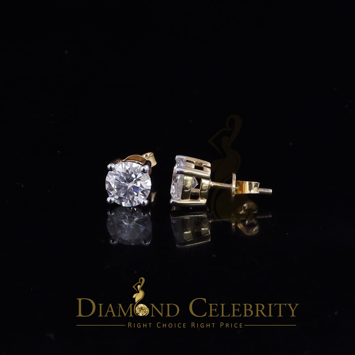 DiamondCelebritees 10k Real Yellow Gold with 3.50ct Round VVS 'D' Color Moissanite Stud Earrings