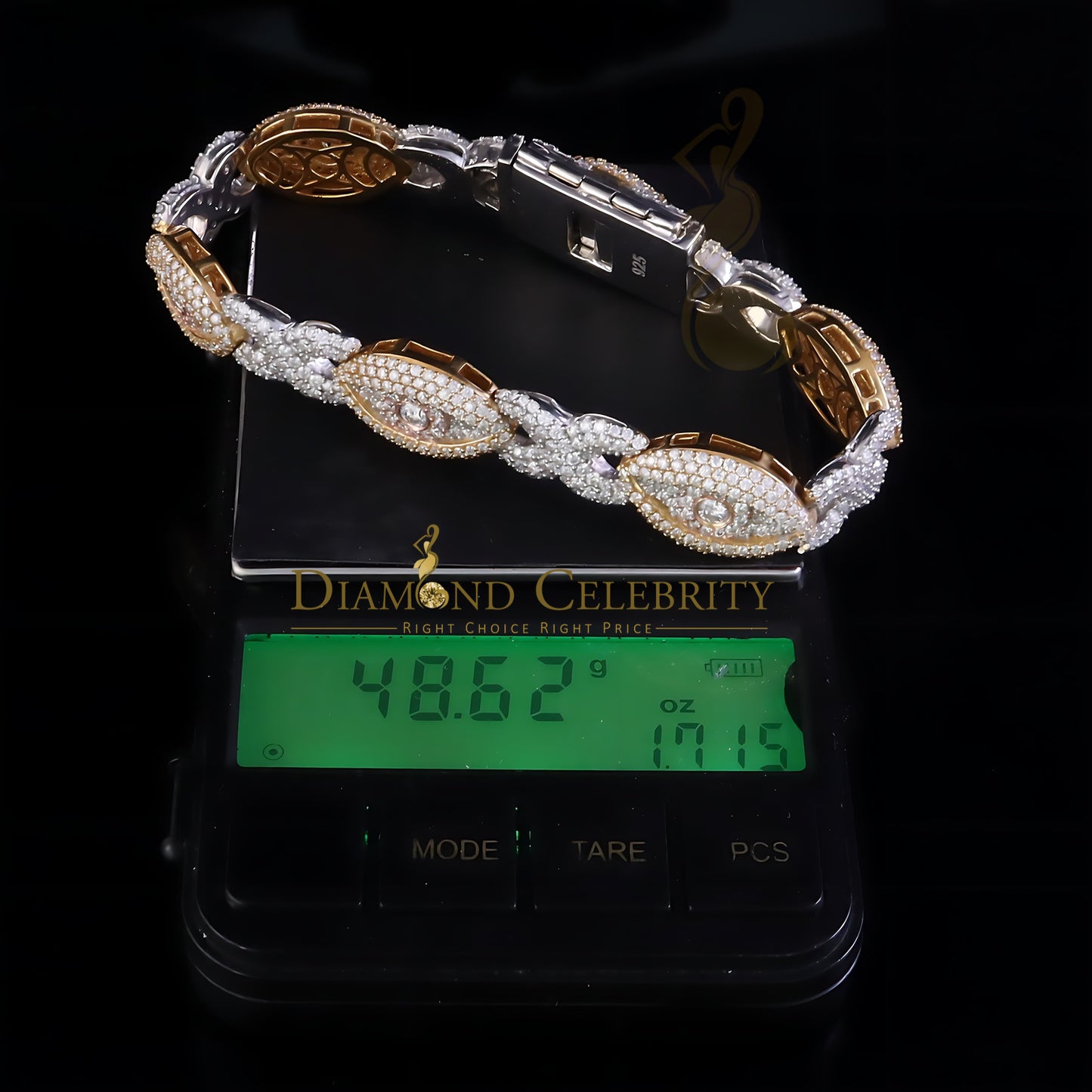 Diamondcelebritees 15.00ct Silver White 925 Moissanite Evil Eye Mens/Womens link Bracelet 8 Inch.