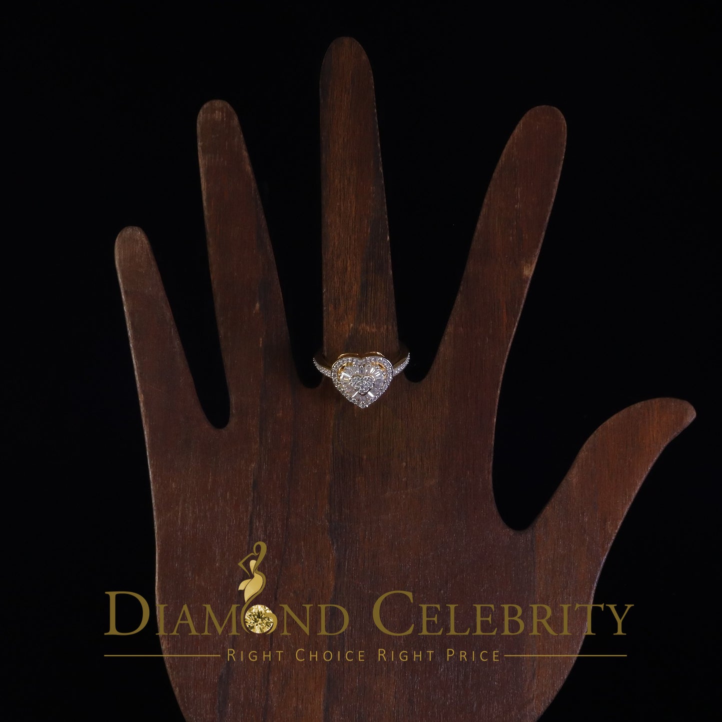 DiamondCelebritees Moissanite 925 Yellow Silver 1.00ct VVS 'D' Baguette Heart Rings Women's Size 7