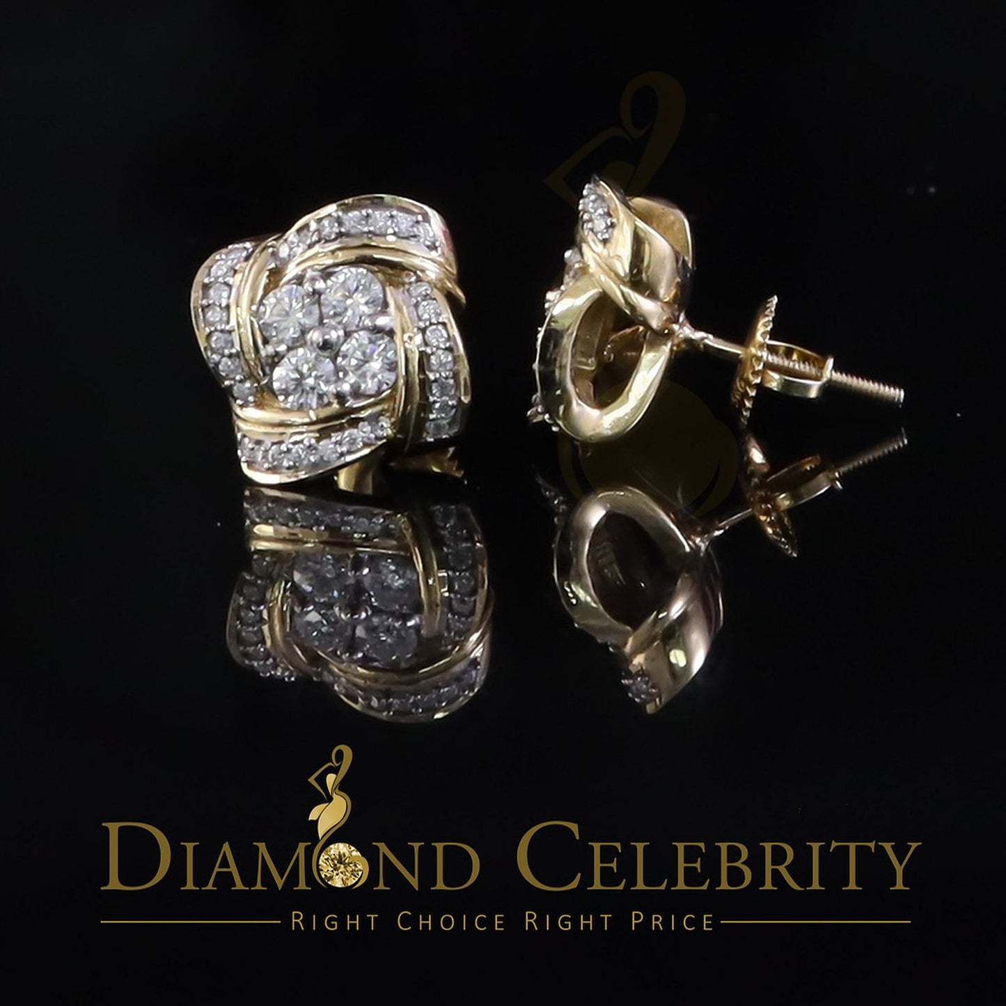 DiamondCelebritees New Men's Knot Stud 1.00ct VVS D Moissanite 925 Yellow Silver Women Earrings