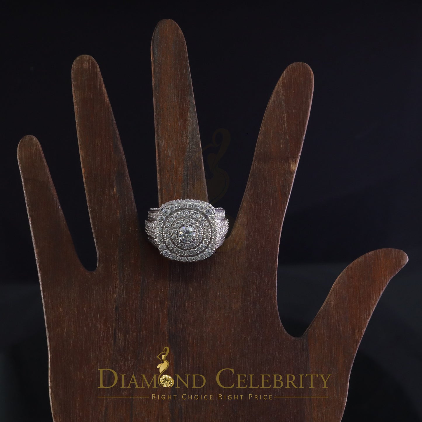 DiamondCelebritees White Sterling Silver 6.50ct VVS 'D' Moissanite Round Rings Size 10 Men's