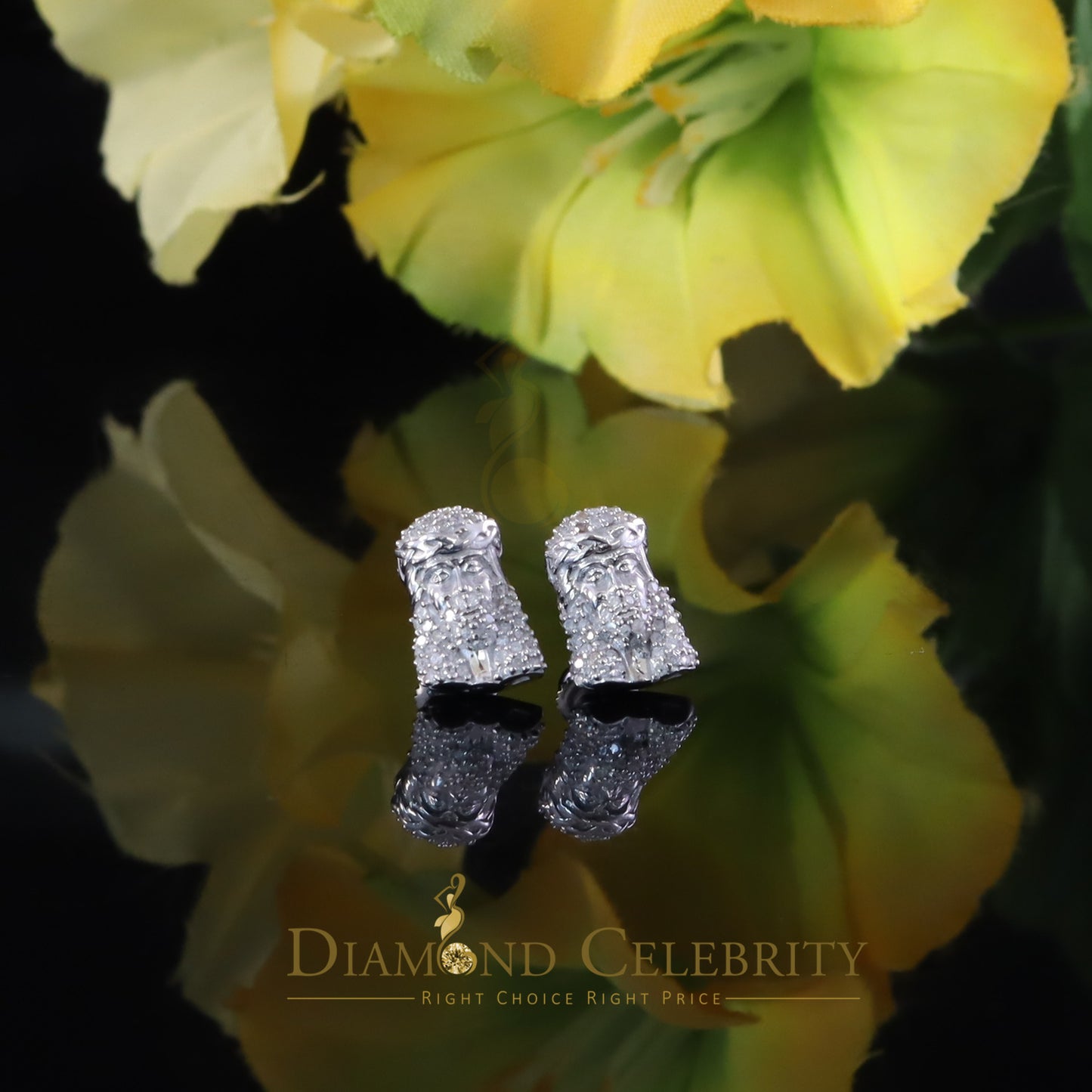 DiamondCelebritees Small 0.25ct Diamond 925 Silver White 6.50MM Men's & Women Jesus Stud Earring