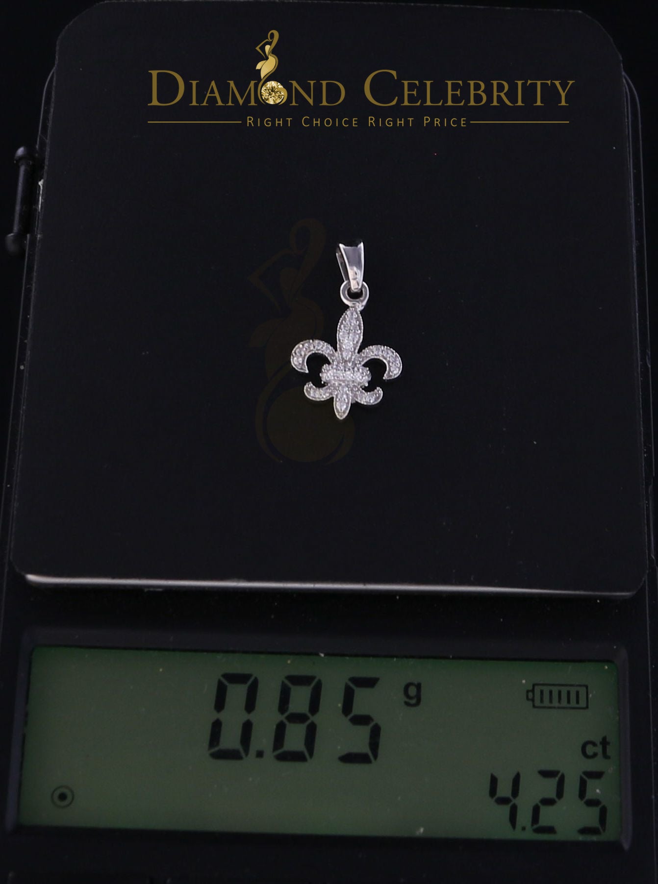 DiamondCelebritees 925 Sterling Silver Fleur de Lis Shape Pendant with 0.38ct Cubic Zirconia