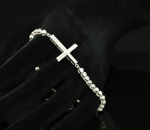 Diamondcelebritees White Sterling Silver Cross Shape Bracelet Cubic Zirconia Adjustable Size