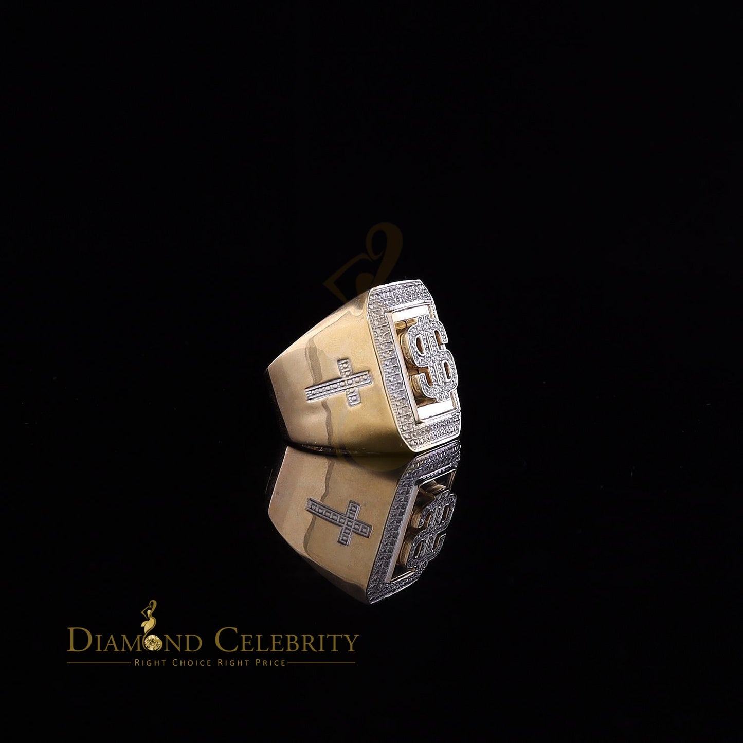 Real 0.33 CT Diamond Men's 925 Silver Yellow Adjustable Ring From Size 10 to 12