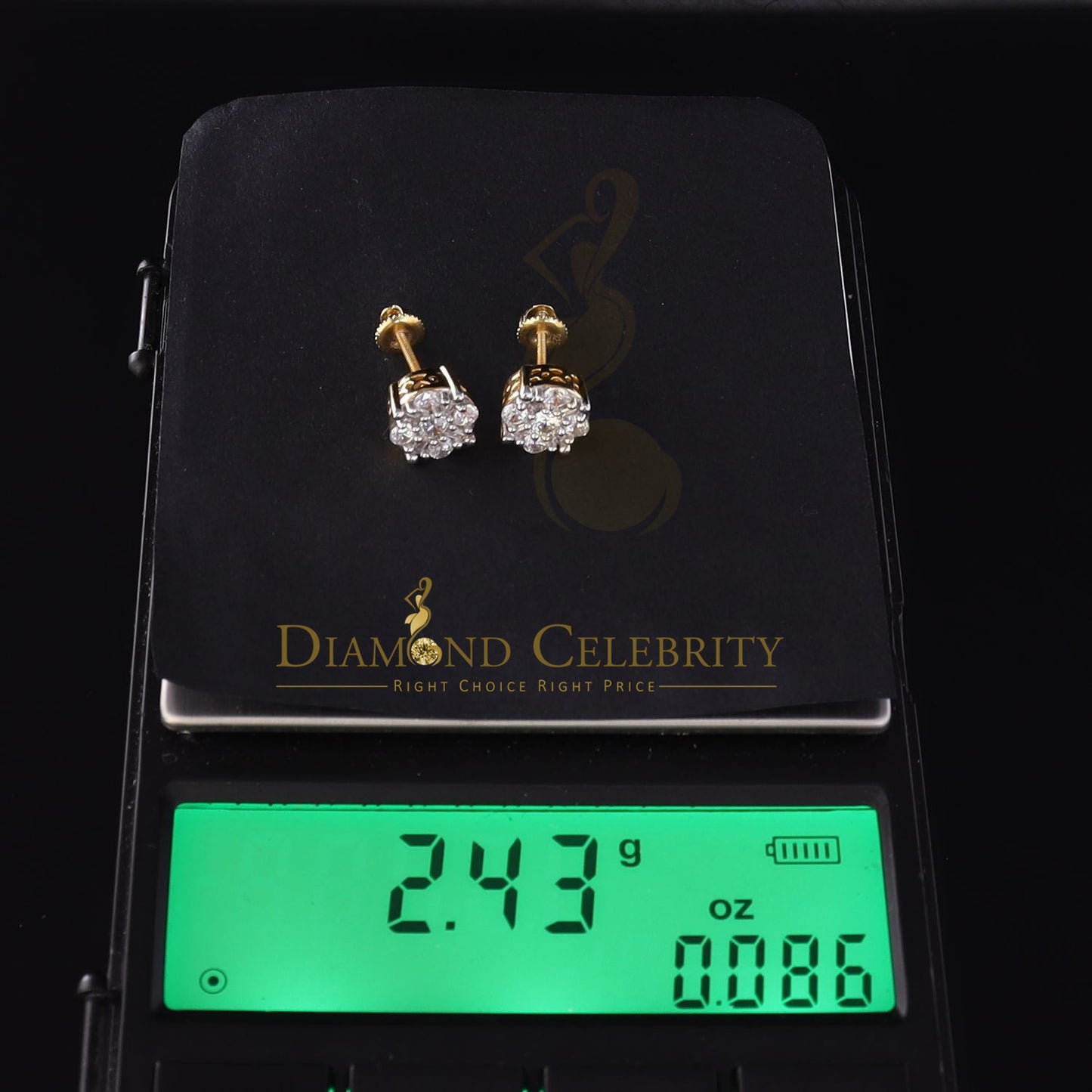 DiamondCelebritees 925 Yellow 1.96ct Sterling Silver Cubic Zirconia Women's Hip Hop Round Earrings