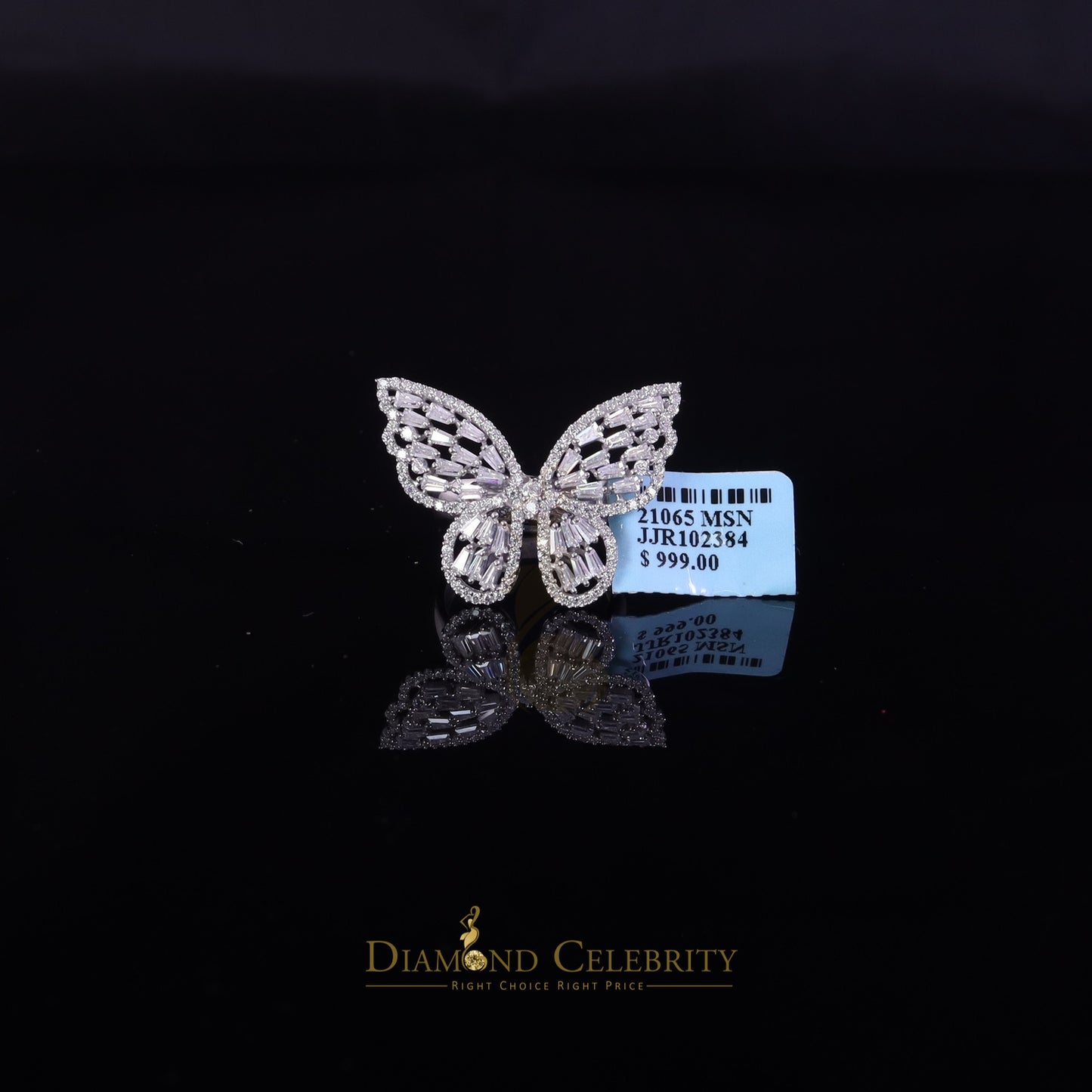 DiamondCelebritees Men's/Womens 925 Silver White 1.75ct VVS 'D' Moissanite Butterfly Rings Size 7