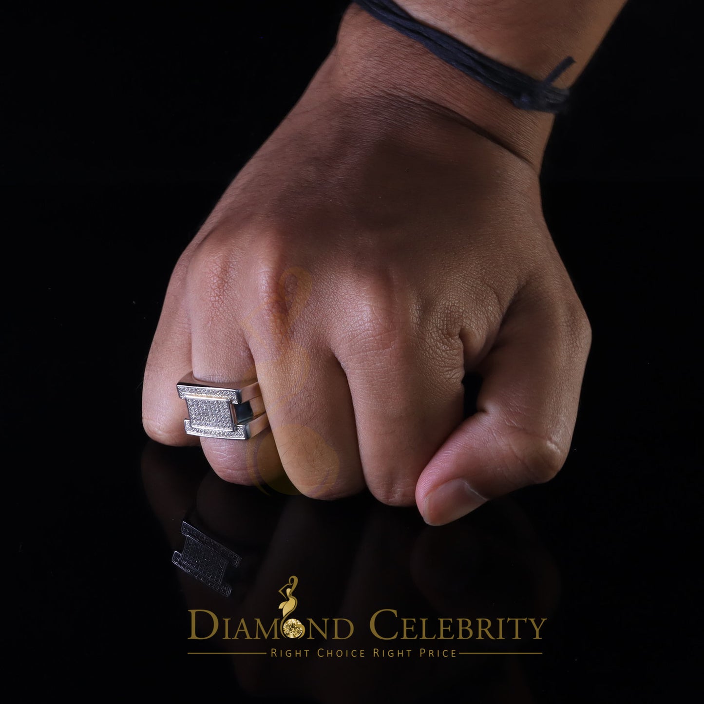 DiamondCelebritees White 925 Silver 0.85ct Cubic Zirconia Engagement Rectangle Men Rings Size10