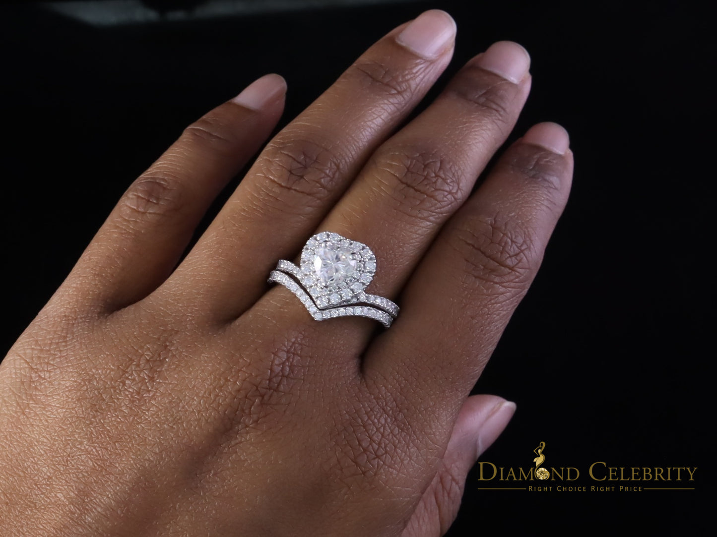 DiamondCelebritees Heart Shape 1.66ct VVS D clr Moissanite Women Silver White Bridal Ring Size 7
