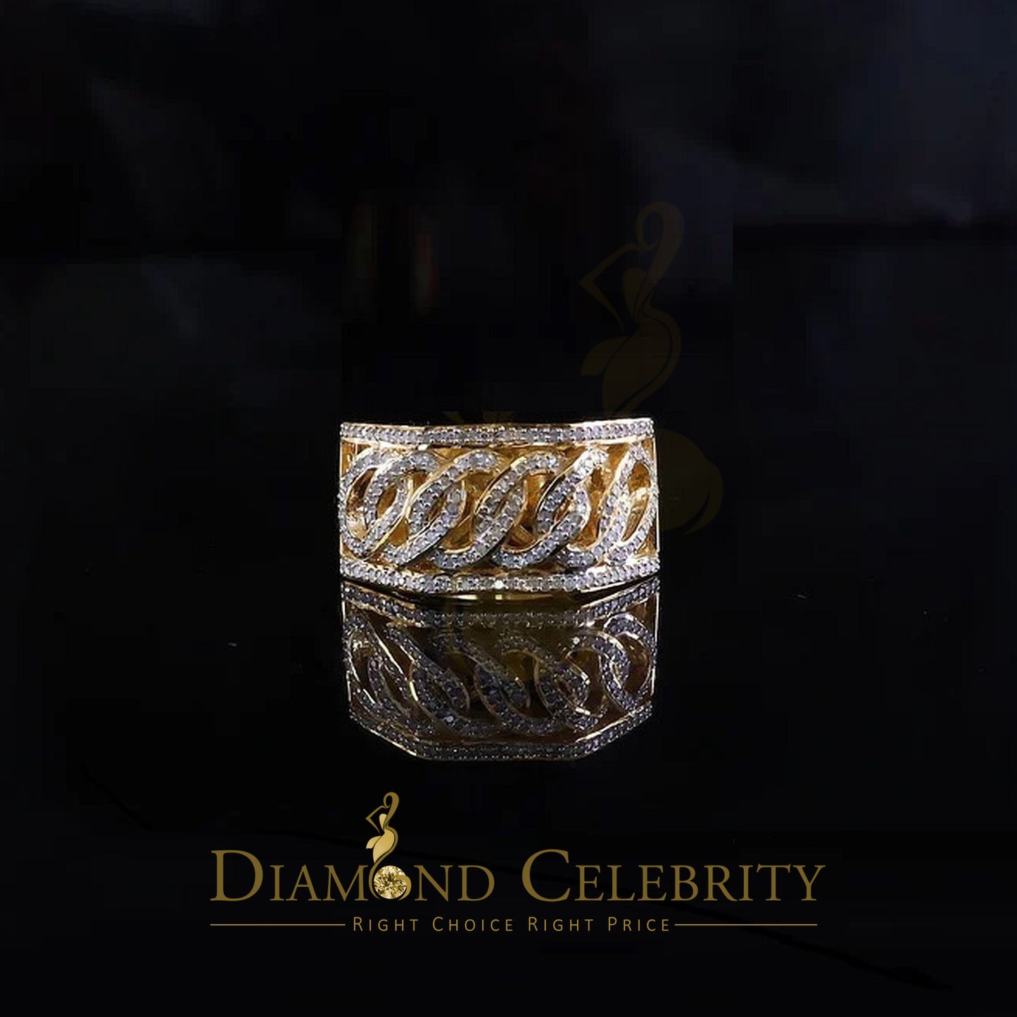 Stylish Cuban Yellow Silver Micro Real Diamond 0.50 CT 925 Men's Band Ring Sz 10