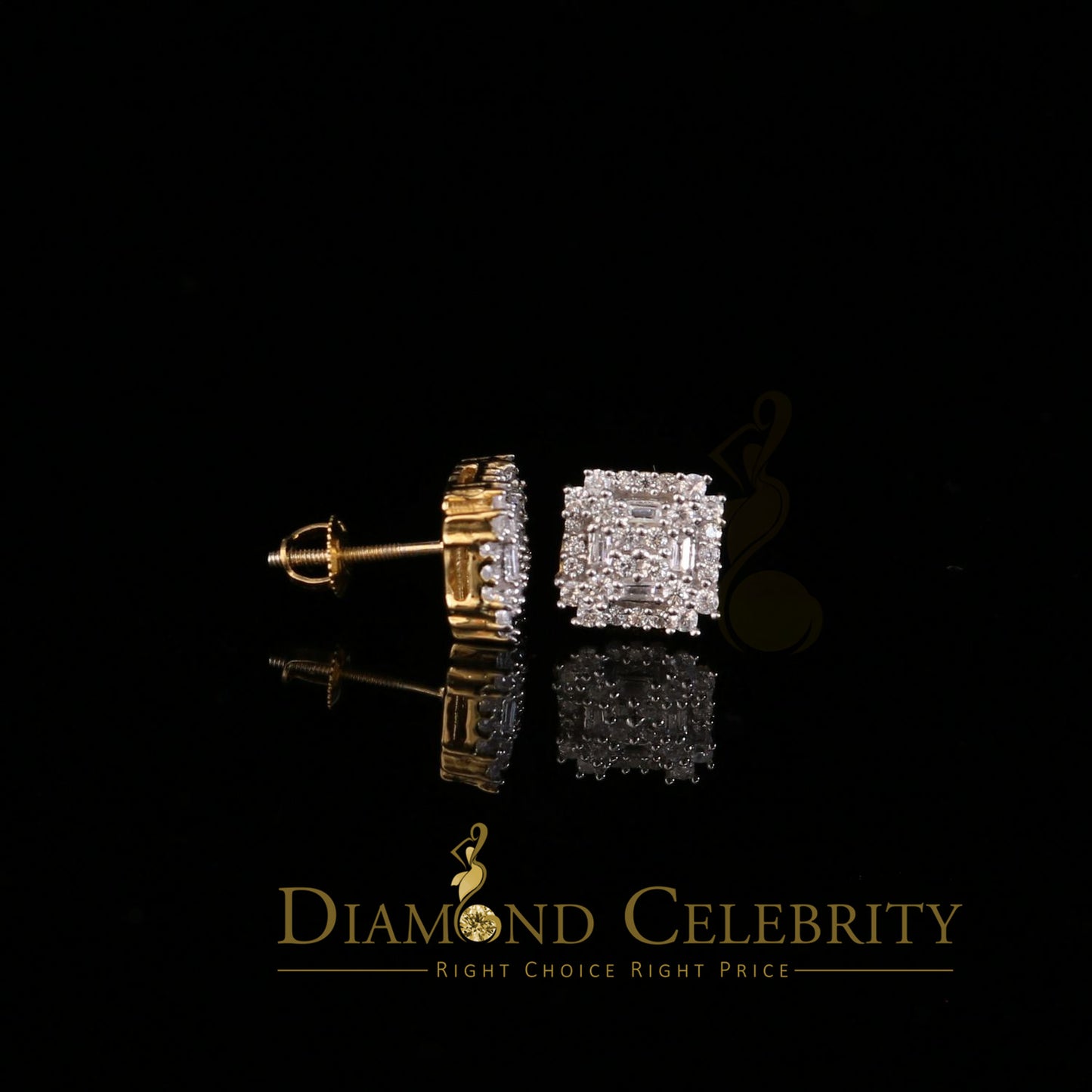 DiamondCelebritees 1.18ct Cubic Zirconia 925 Yellow Silver Women's & Men's Hip Hop Square Earrings