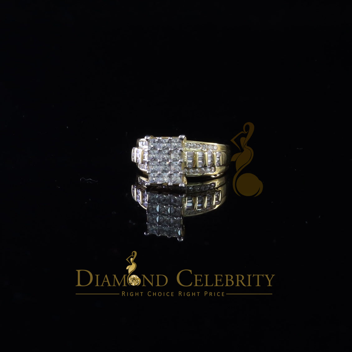 DiamondCelebritees 925 Sterling Yellow Silver Cinderella 1.10ct Cubic Zirconia Women's Ring Size 6