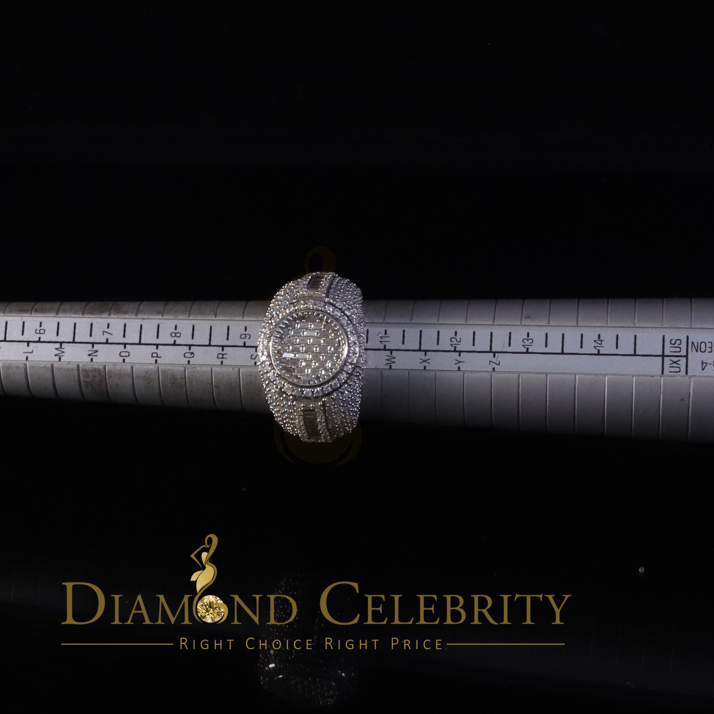 DiamondCelebritees White Sterling 925 Silver 5.50ct Buguette VVS D Moissanite Round Mens Ring SZ 10