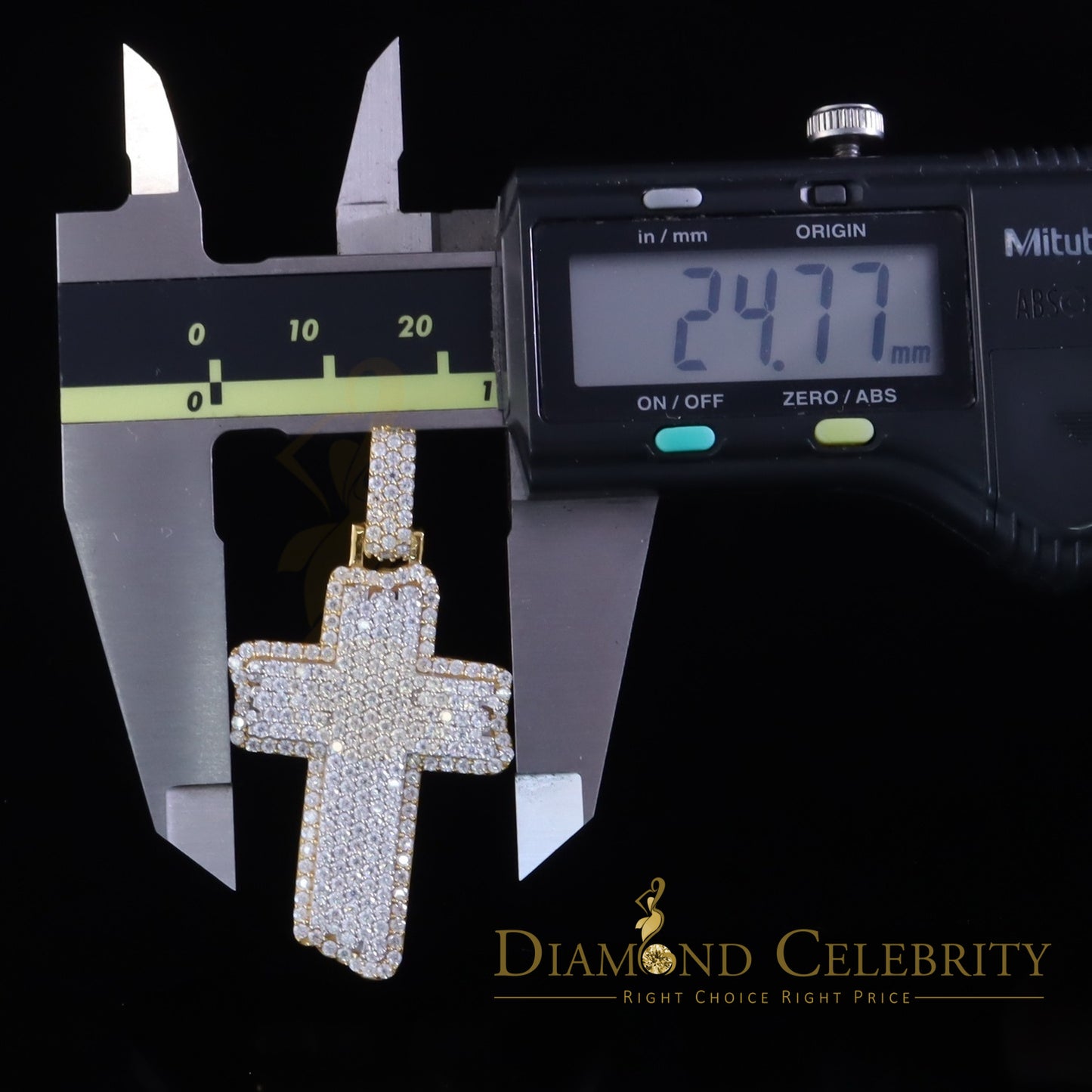 Diamondcelebritees Yellow Sterling Silver 3.0ct VVS D Moissanite Charm Cross Pendant Men's & Women