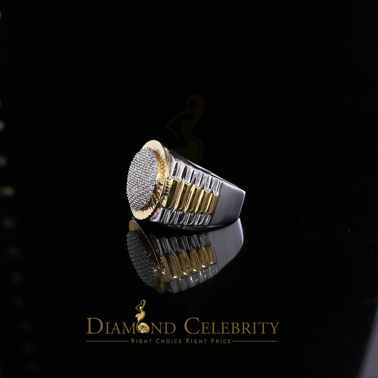DiamondCelebritees 0.50ct Real Diamond Men's Sterling White Silver Two Tone Wide White Ring SZ 9