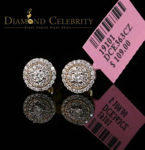 DiamondCelebritees Yellow Sterling Silver 0.78ct Cubic Zirconia Ladies 925 Hip Hop Round Earrings