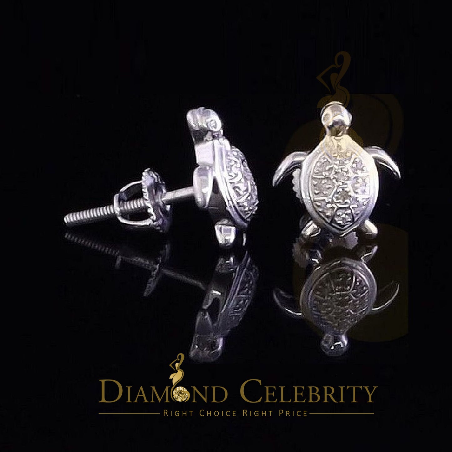 DiamondCelebritees 925 Sterling White Silver 0.10ct Diamond Turtle Earrings For Women's & Men's
