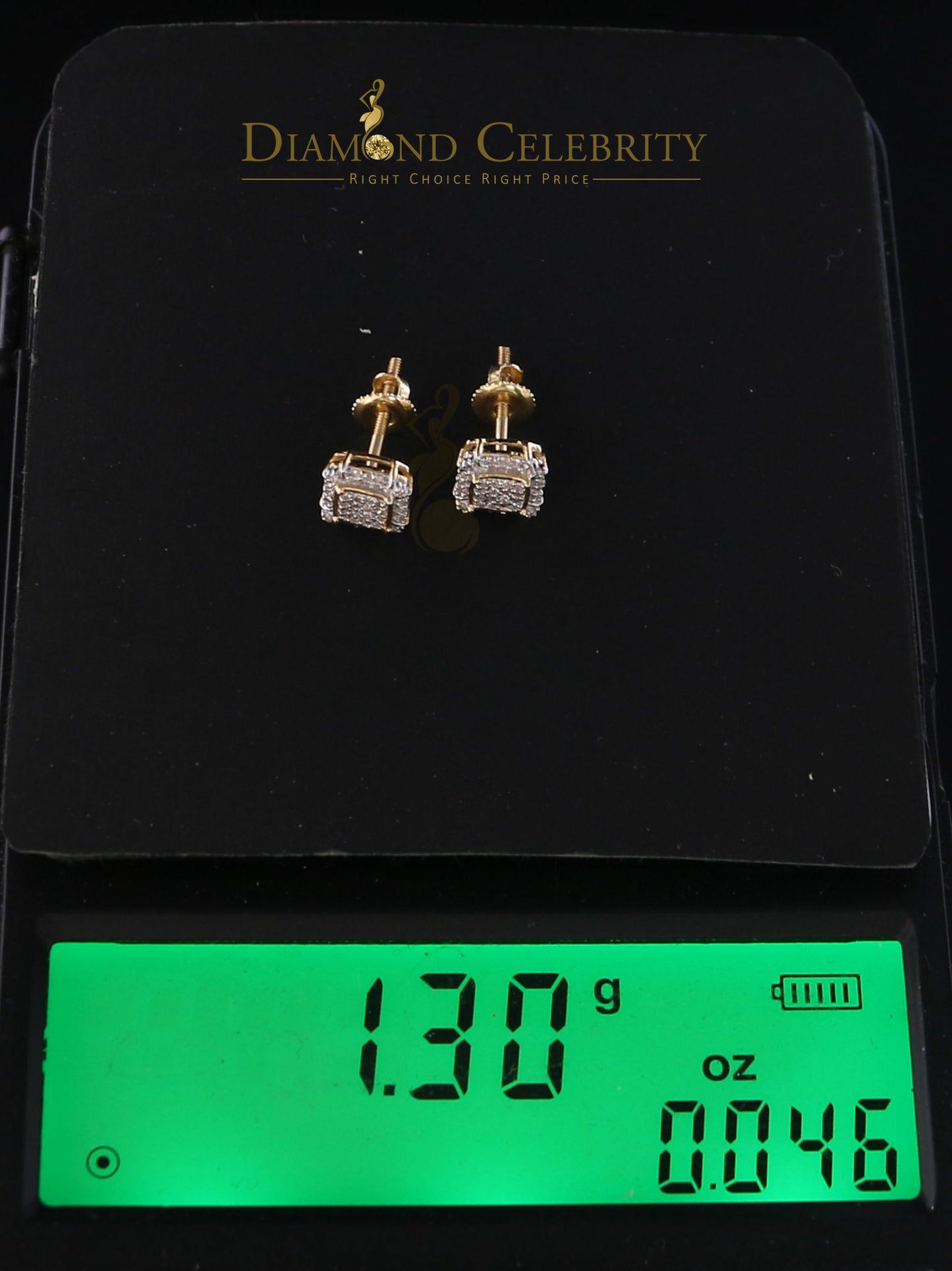 DiamondCelebritees10k Yellow Real Gold Square Stud Earrings with 0.15CT Real Diamonds