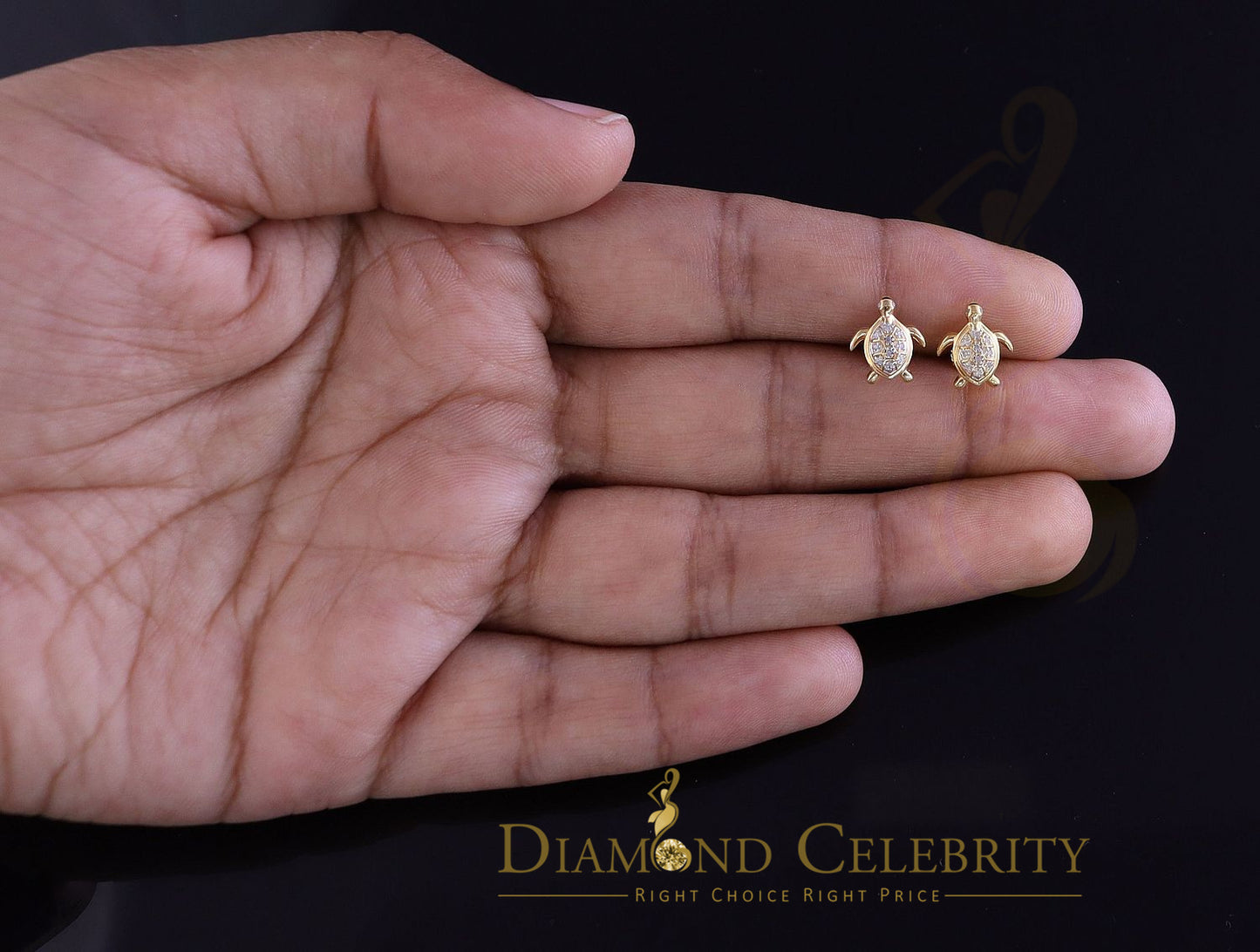 DiamondCelebritees 925 Sterling Yellow Silver 0.10ct Diamond Turtle Earrings For Women's & Men's