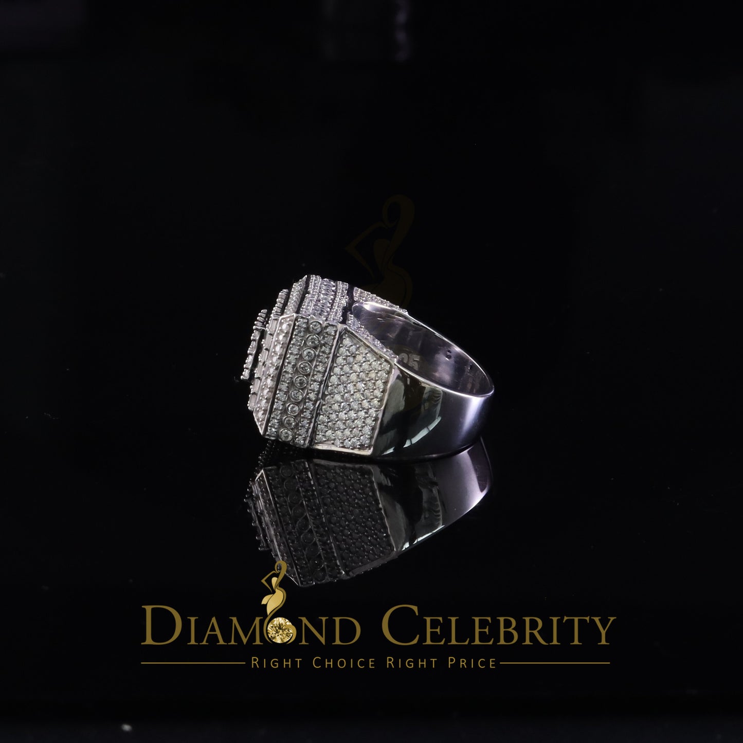 DiamondCelebritees Men's 925 White Silver 5.50ct VVS 'D' Moissanite Stone 3D Square Rings Size 10