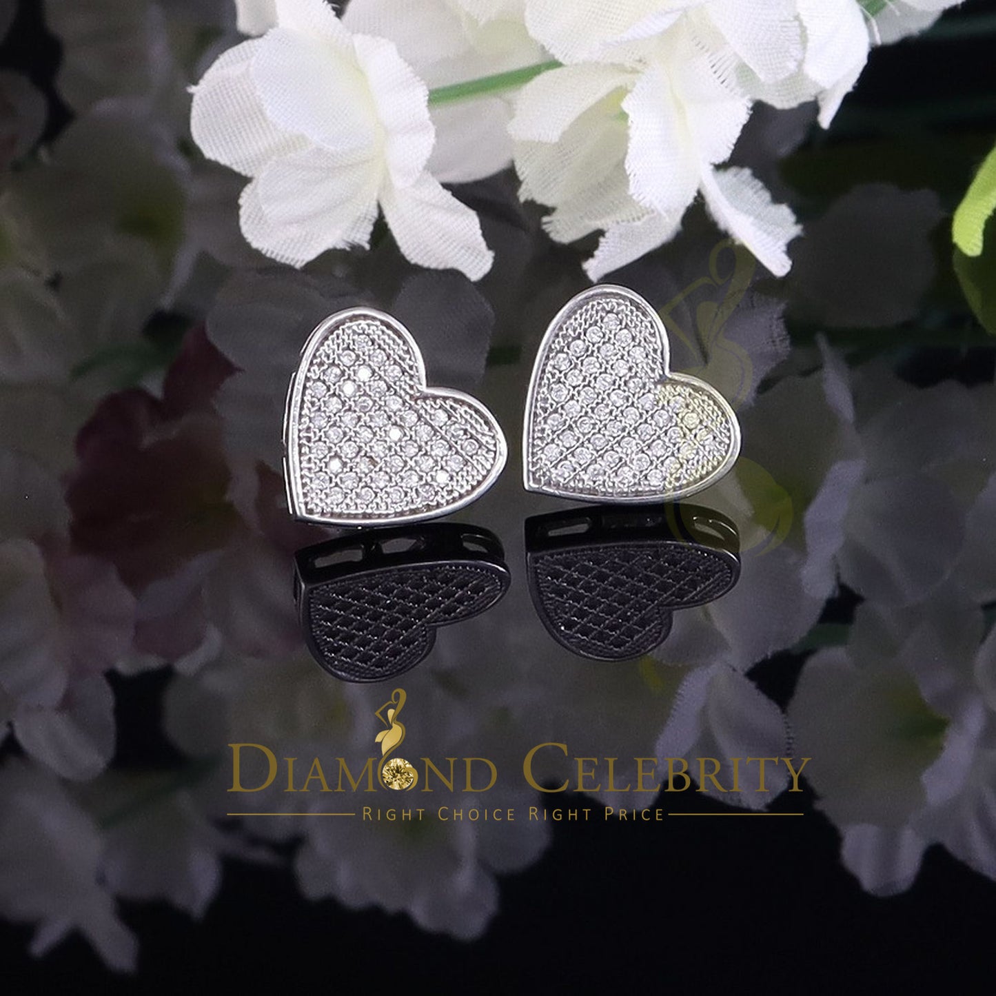 DiamondCelebritees 925 Sterling White Silver 0.84ct Cubic Zirconia Women's & Men's Heart Earring