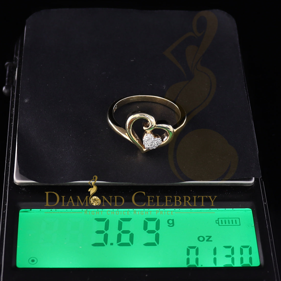 DiamondCelebritees 925 Sterling Yellow Silver 0.10ct Cubic Zirconia Love Heart Women's Ring SZ 8