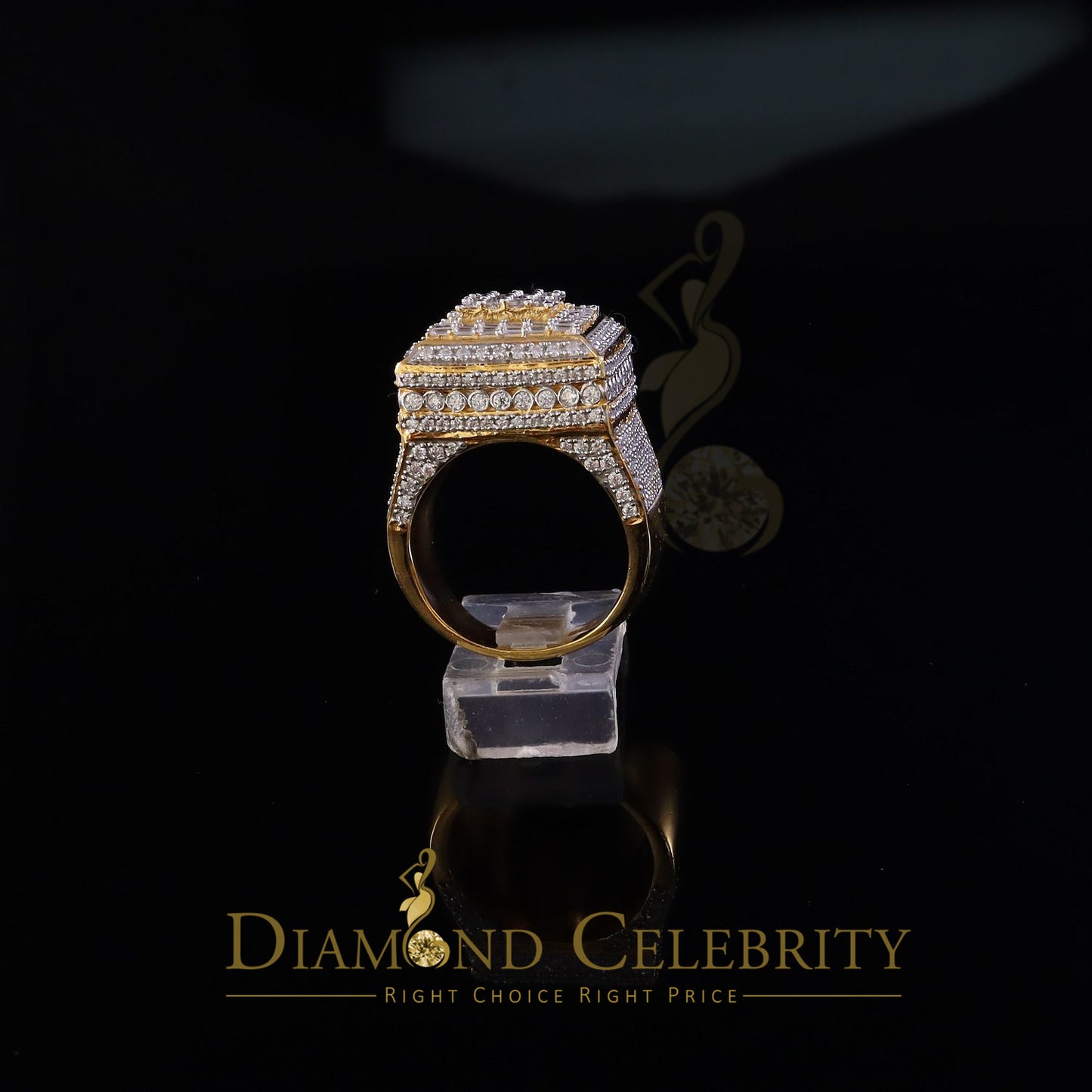 DiamondCelebritees Men's 925 Sterling Silver 5.50ct VVS 'D' Moissanite Yellow Square Rings Size 10