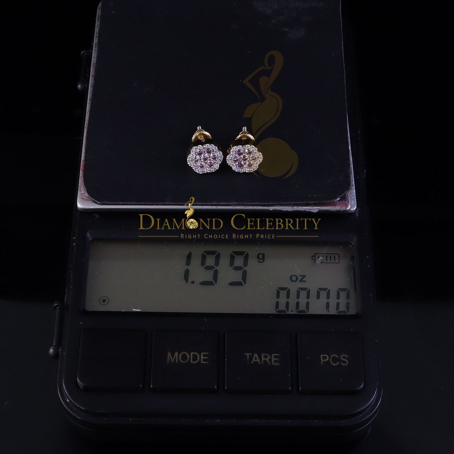 DiamondCelebritees Mens/Women's 925 Silver Yellow 0.66ct VVS D Pink Moissanite Floral Stud Earrings