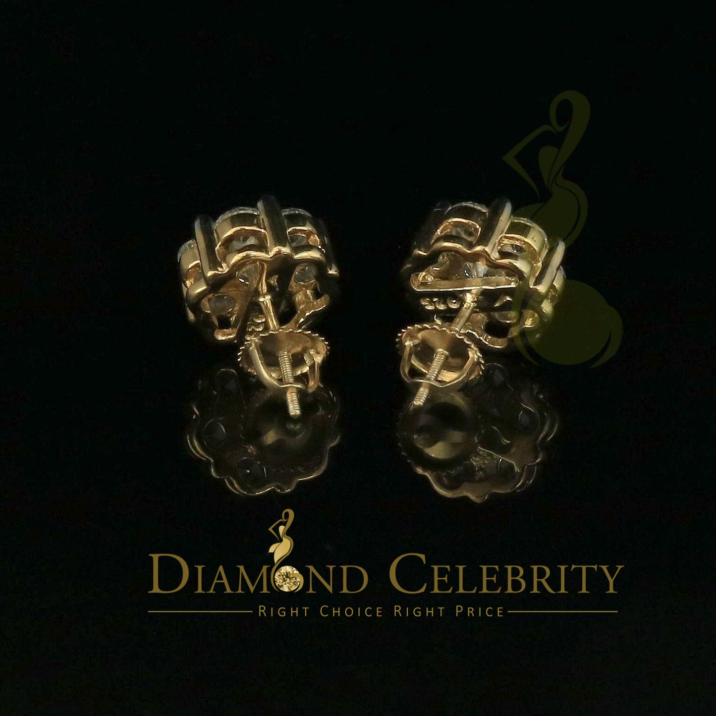 DiamondCelebritees 925 Yellow Silver Sterling 1.46ct Cubic Zirconia Hip Hop Floral Women's Earrings