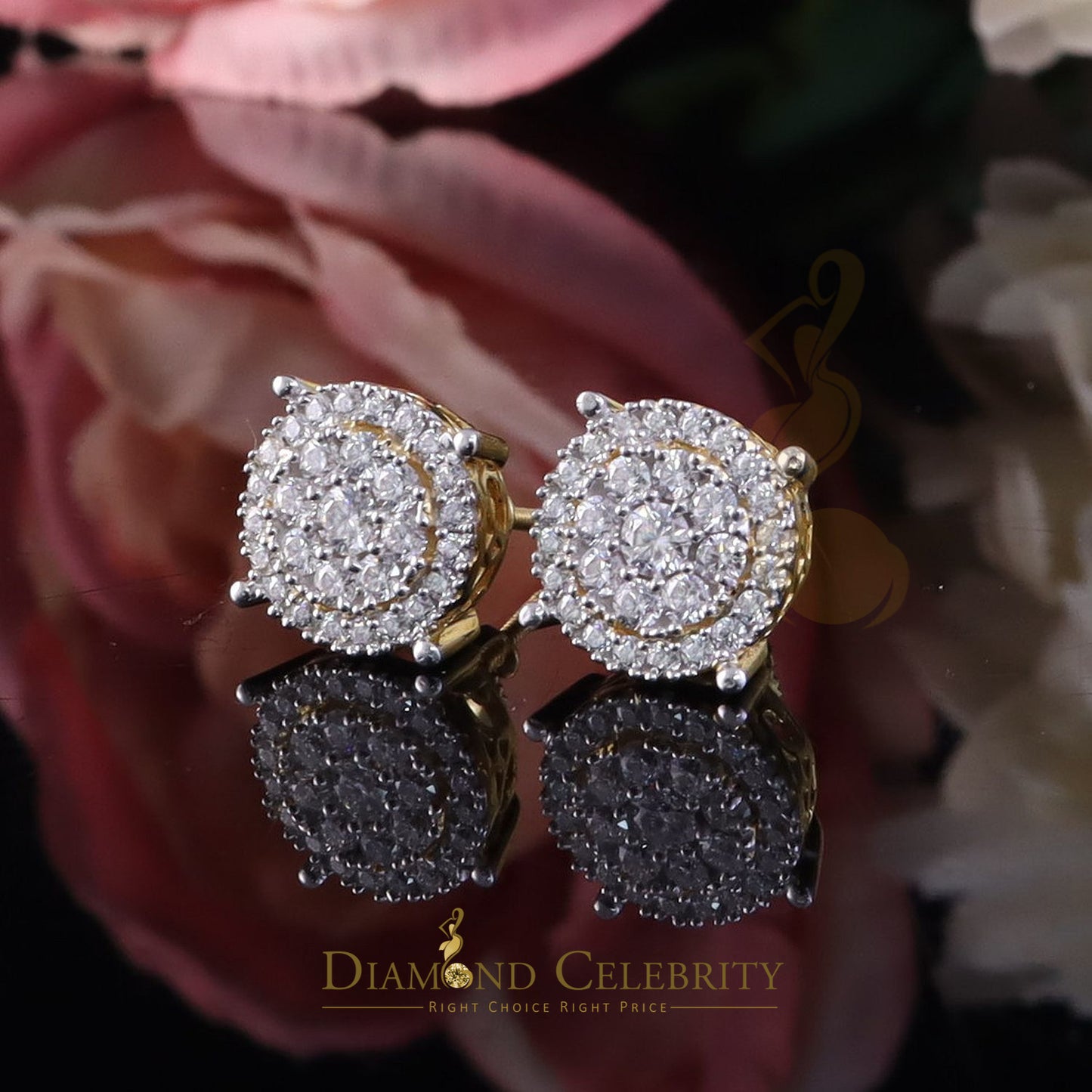 DiamondCelebritees Women's/Men's 925 Silver Yellow 1.00ct VVS 'D' Moissanite Round Stud Earrings