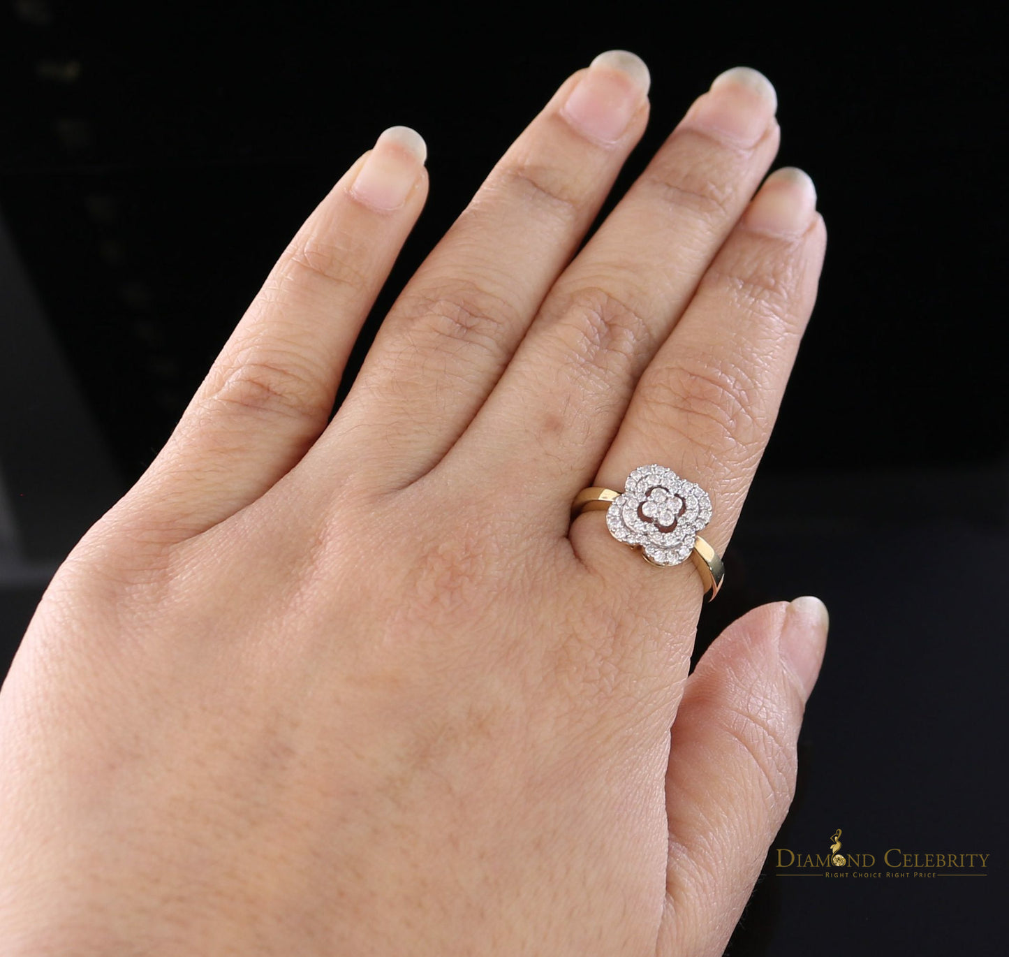DiamondCelebritees Real 10kt Yellow Gold with 0.50CT Real Diamond ROSE PETAL Shape Womens Ring 6.5