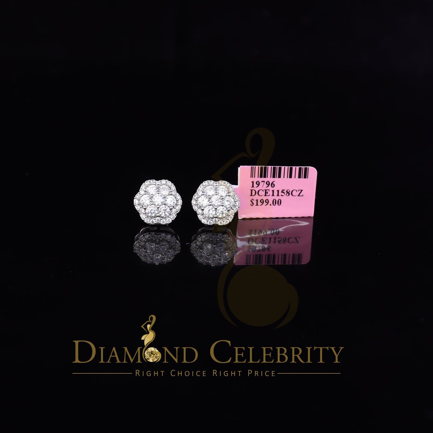 DiamondCelebritees 925 Sterling White Silver 2.7ct Cubic Zirconia Flower Women's Stud Earrings